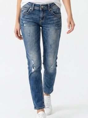 Silver Jeans Co Sam Boyfriend Distressed Md Wash Denim Jeans W26 L28 L6373SLW265